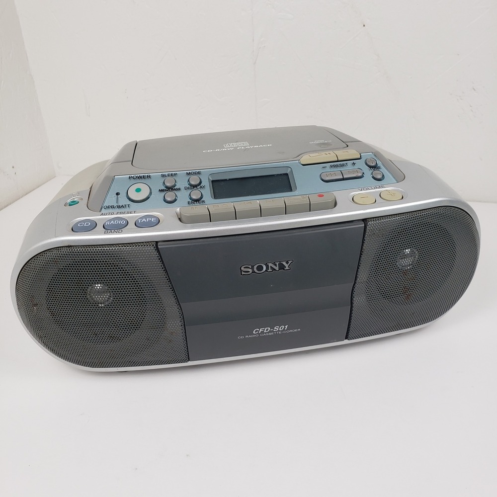 Sony CFD-S01 CD Radio Cassette Player Boombox Silver Mega Bass Portable